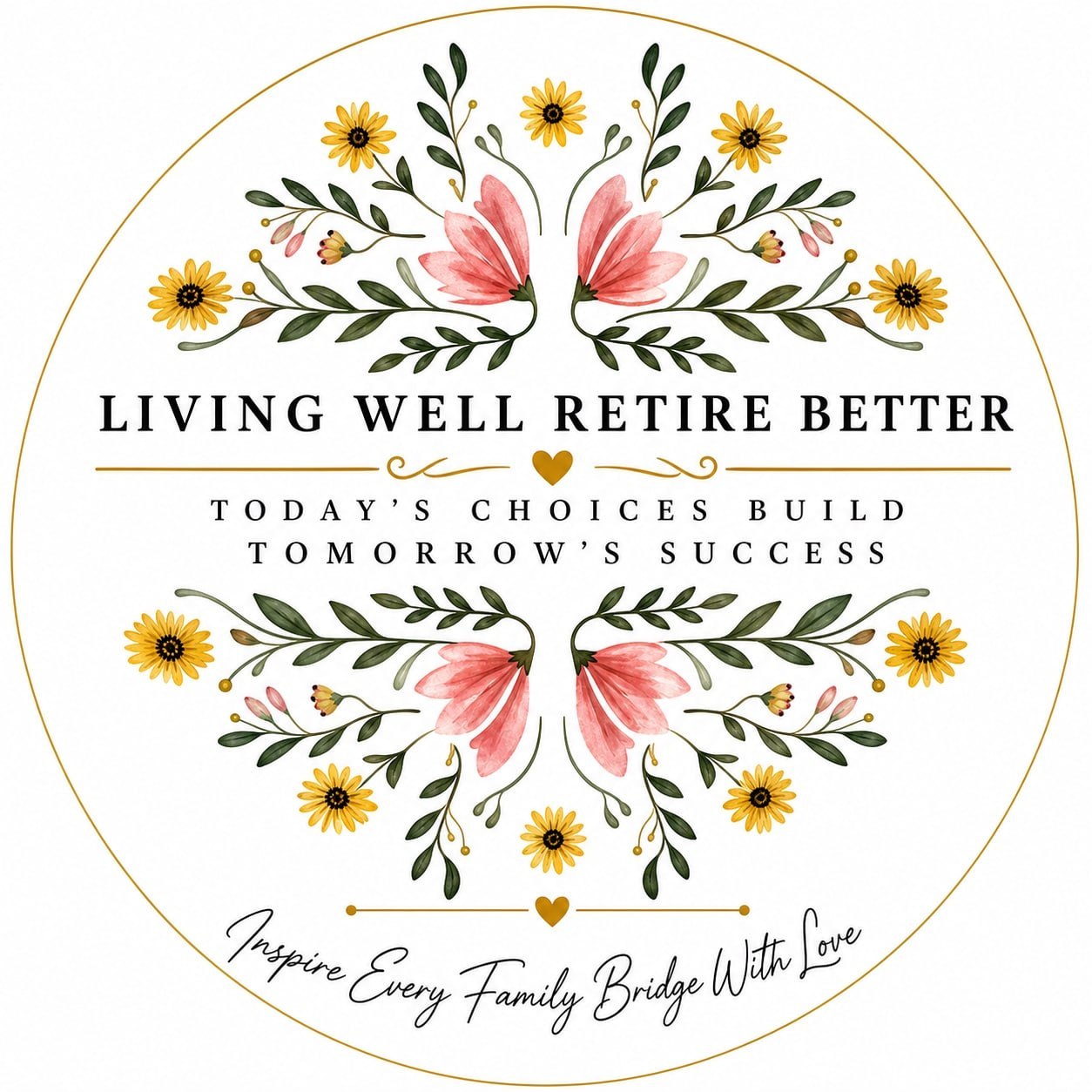 Living Well Retire Better — official brand logo with floral accents